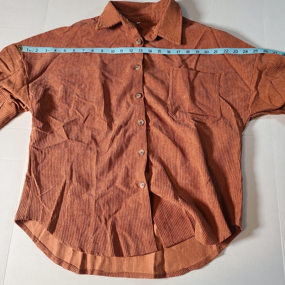 Womens Brown/Rust Button-Up Ribbed Corduroy Top Medium NWOT - Picture 6 of 11